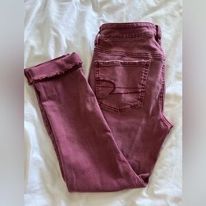 Rust Colored AE cropped skinny jeans